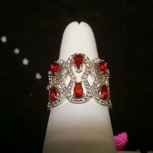 Sterling Silver Ruby and White Topaz Statement Ring
